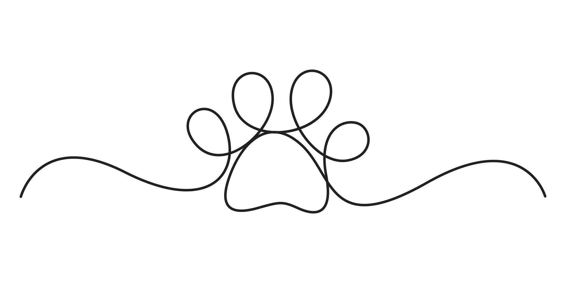Cat or dog foot print continuous one line drawing graphic illustration vector