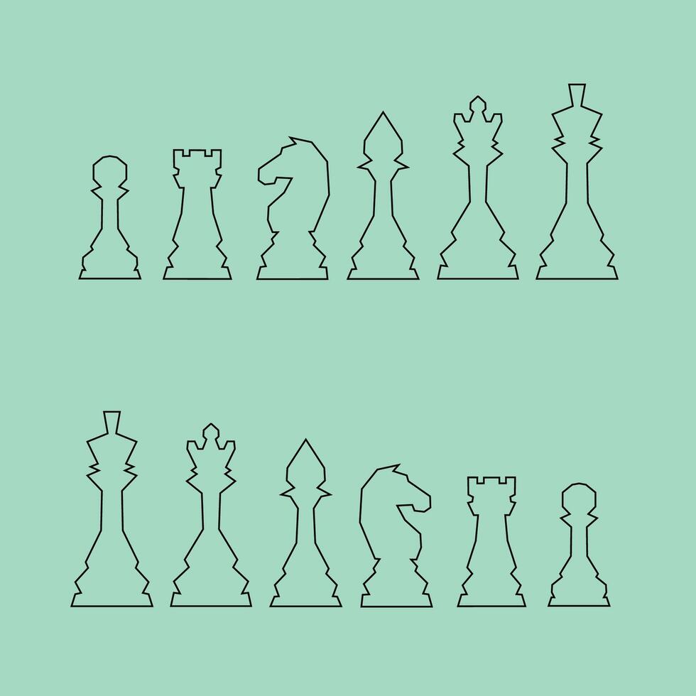Chess figures icons set. Board game. King, queen, bishop,pawn, horse, knight, rook. International chess day. Chess tournament. Strategy concept vector