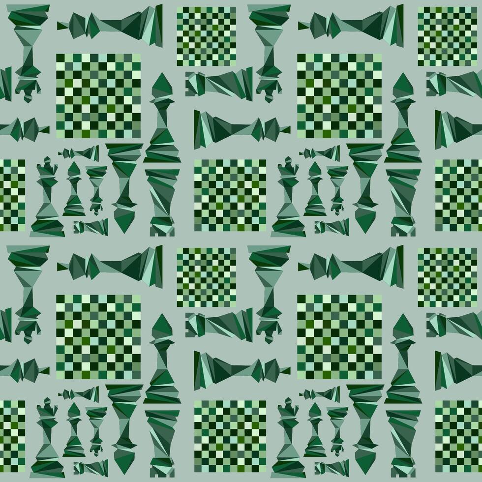 Abstract Seamless pattern in chess style with chess figures and chessboard for design, textile, fabric, surface textures, packaging, scrapbooking, chess school or chess club vector