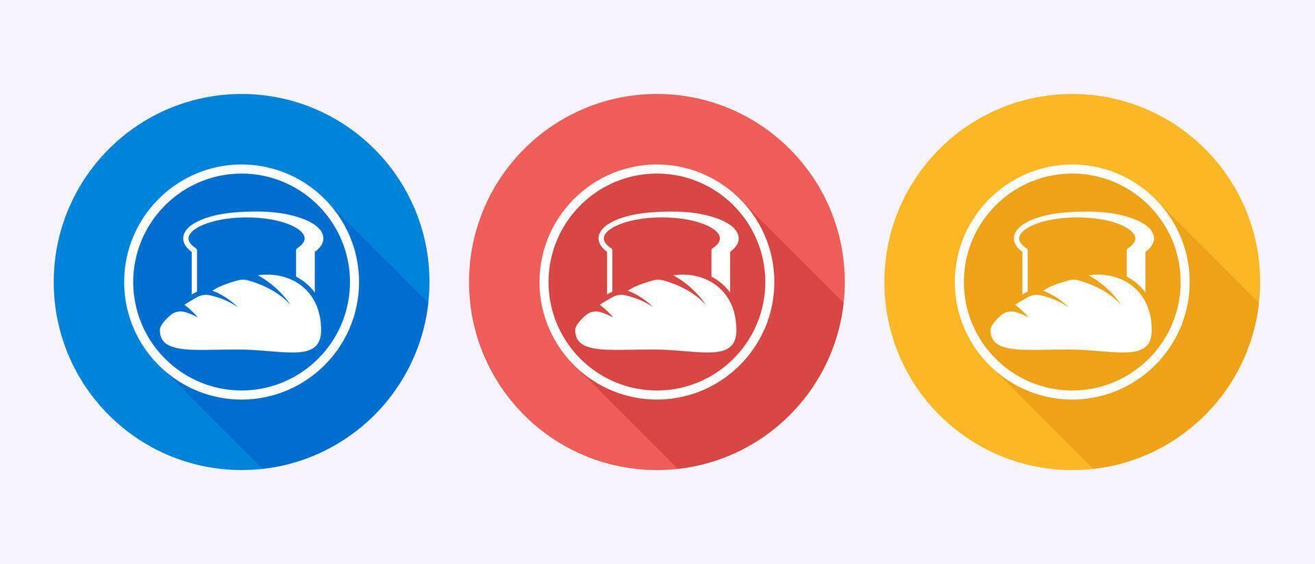 Bread icon illustration, bakery sign symbol in shadow button design vector