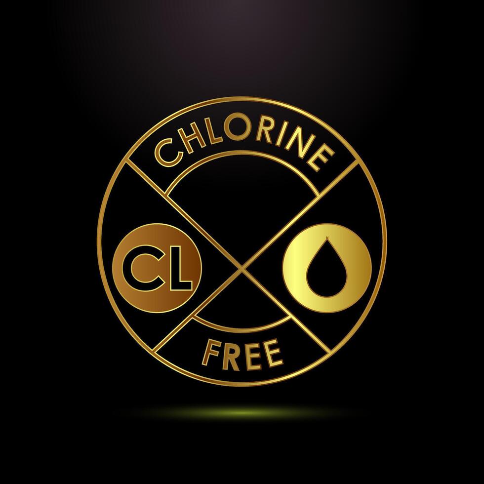 Chlorine free icon, Chlorine free label, badge, sign, symbol in gold color style vector