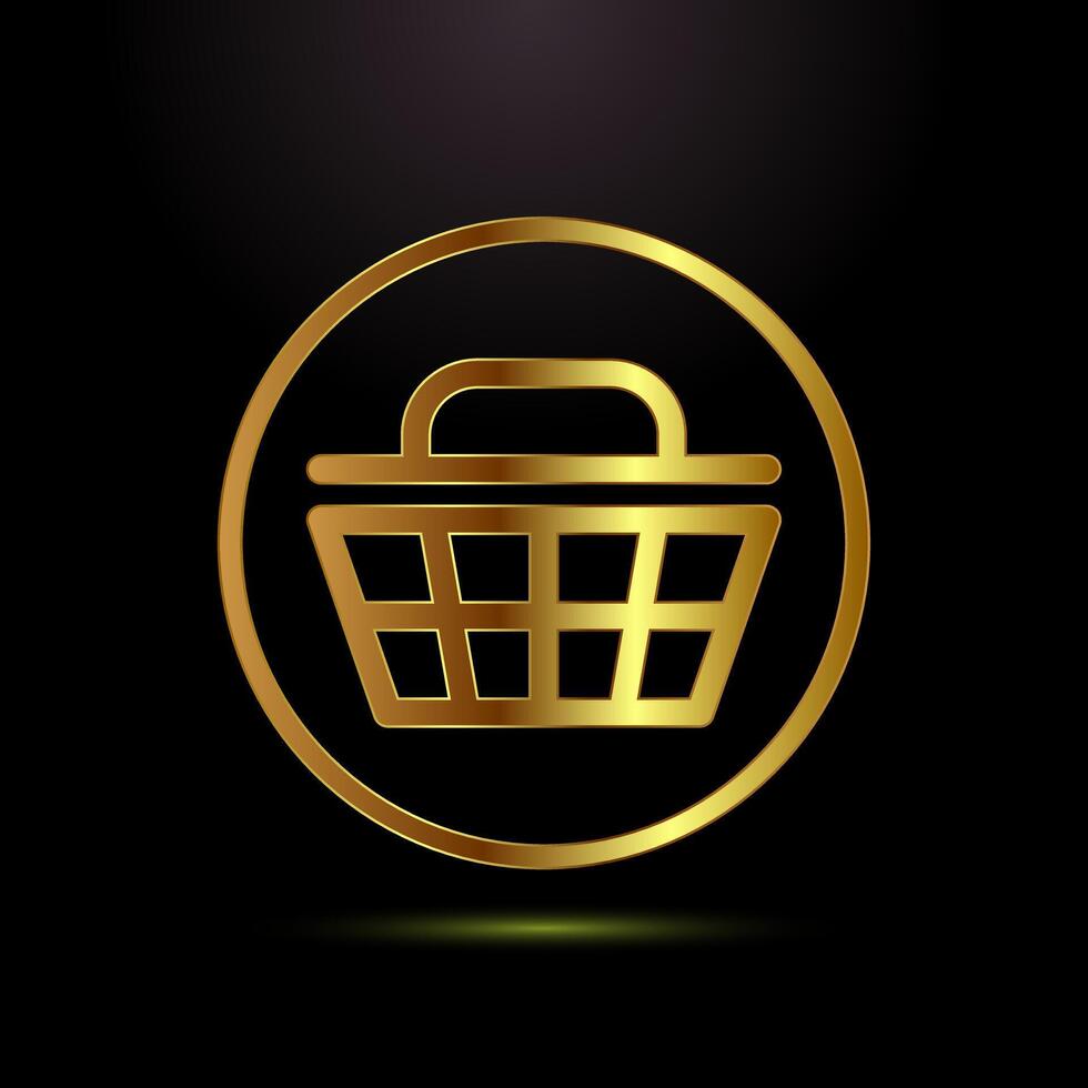 Basket icon design illustration, Shopping basket symbol in gold color style vector
