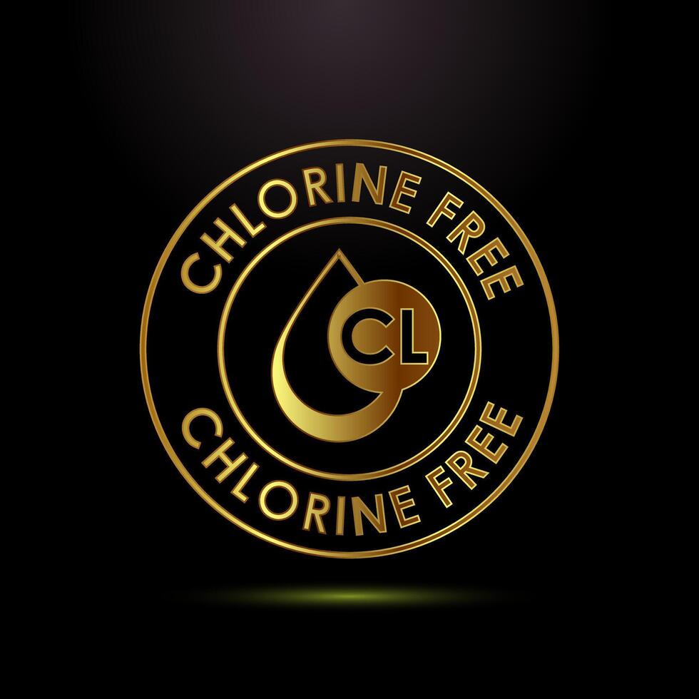 Chlorine free icon illustration, Chlorine free label, badge, sign, symbol in gold color style vector