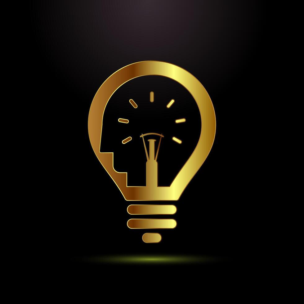 Electric light bulb icon design illustration, Creative idea icon sign in gold color style vector