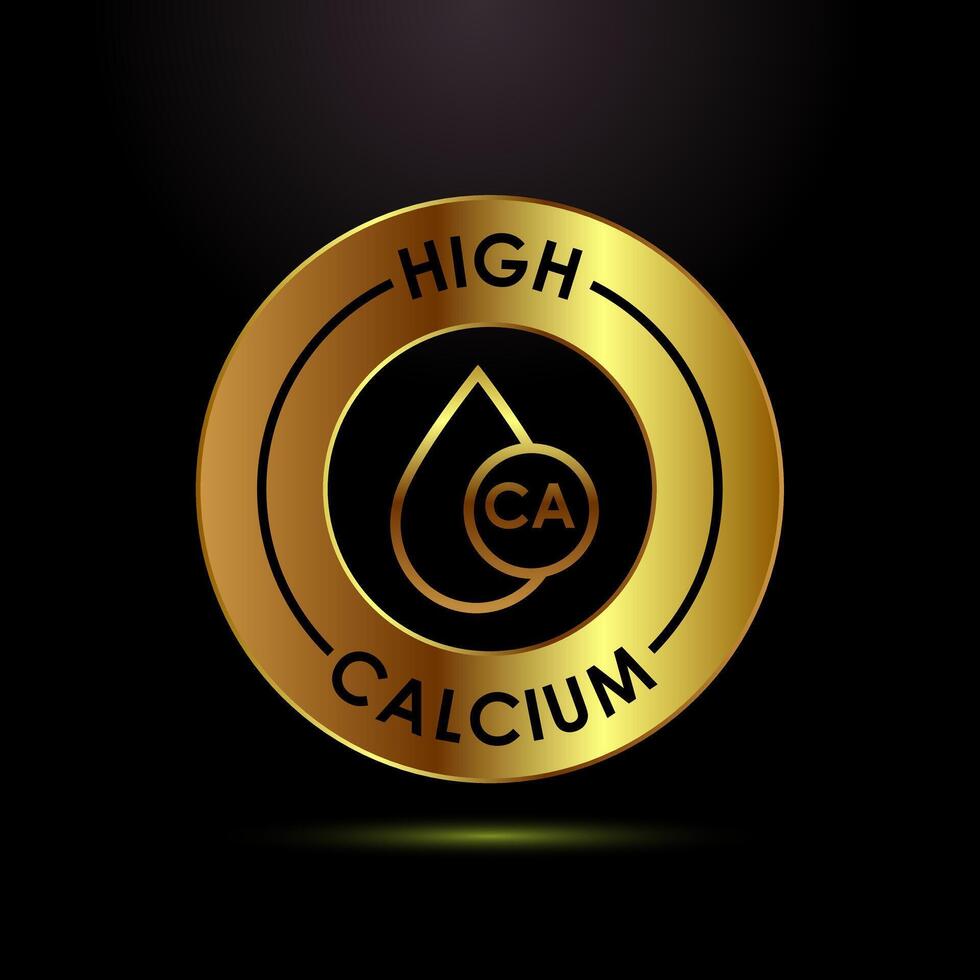High calcium icon design illustration, High calcium label sign symbol in gold color style vector