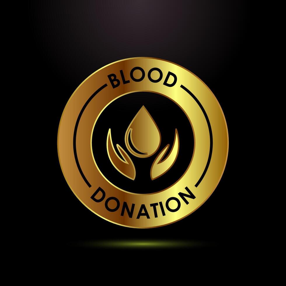 Blood donation icon design illustration, Donate blood badge label in gold color style vector