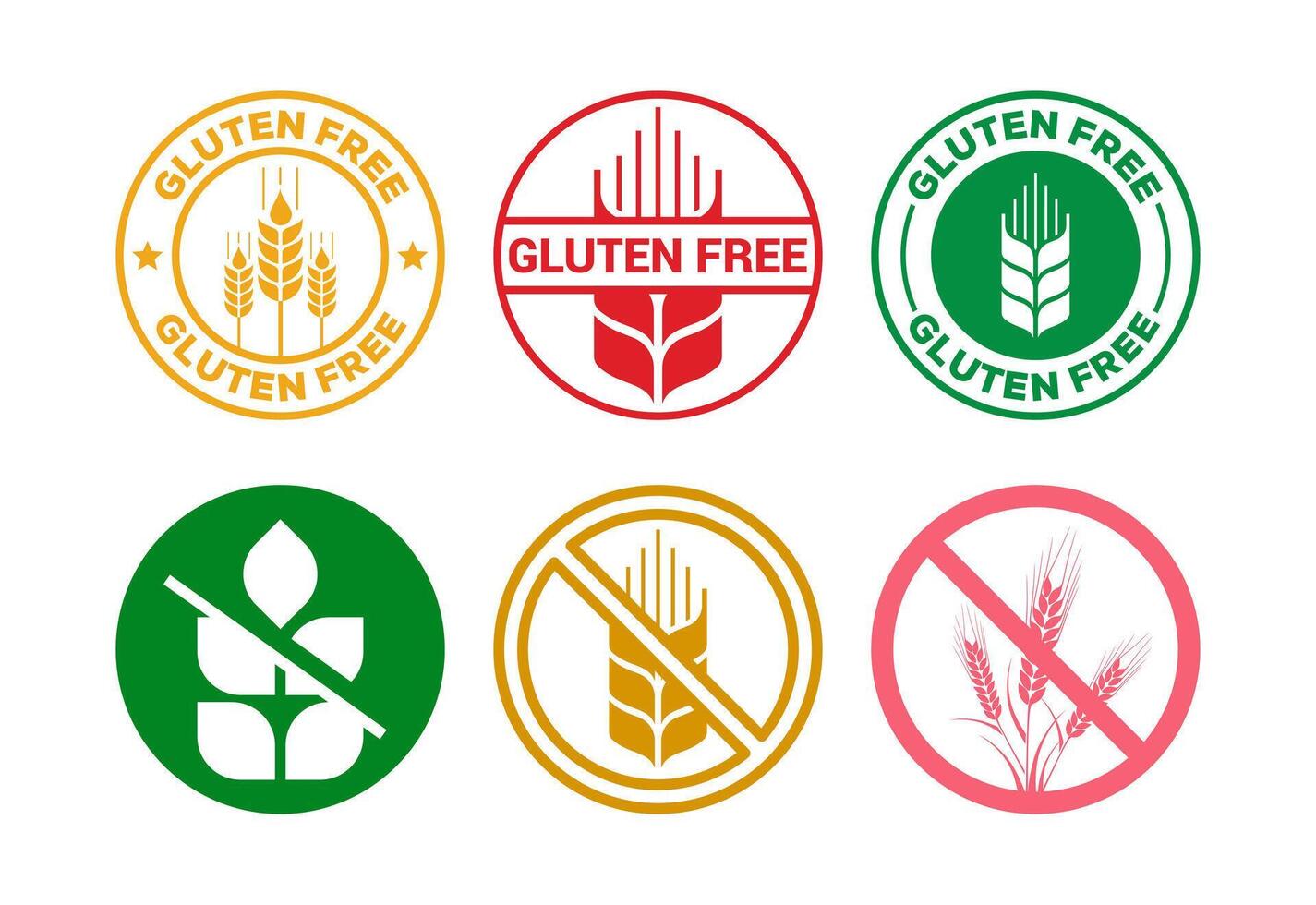 Gluten free icons set design, Non gluten food sign for apps and websites vector