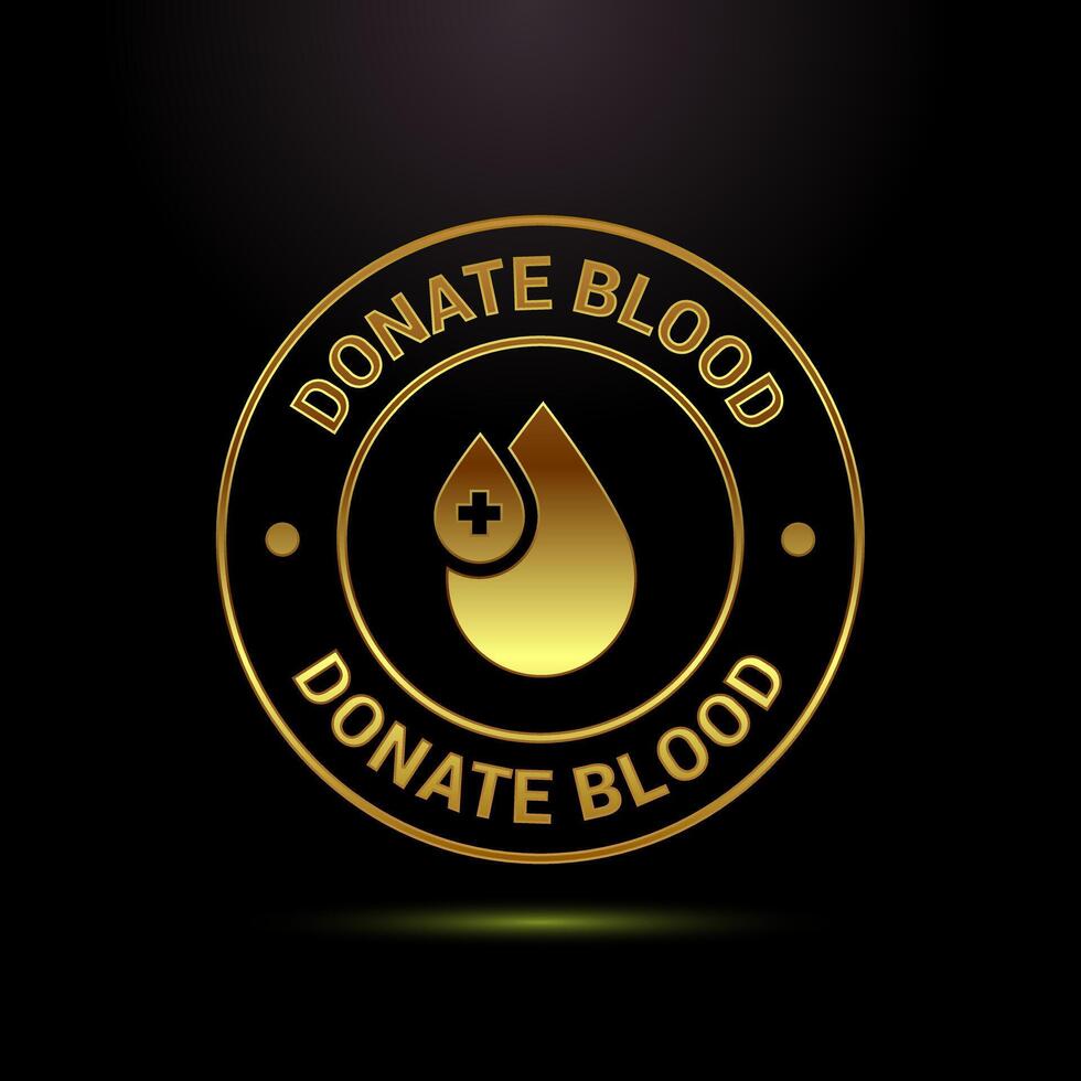 Blood donation icon design, Donate blood badge label sign in gold color style vector