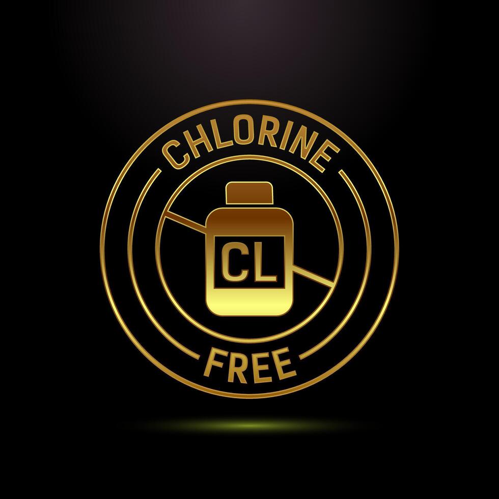 Chlorine free icon design illustration, Chlorine free label, badge, sign in gold color style vector