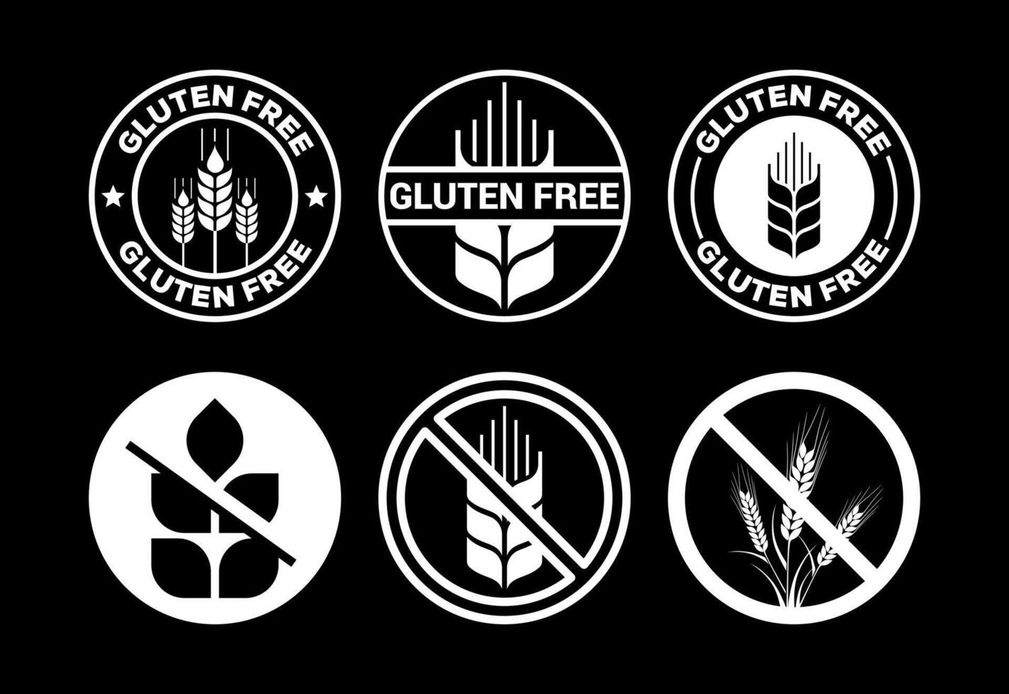 Gluten free icons set design, Non gluten food sign for apps and websites white on black background vector
