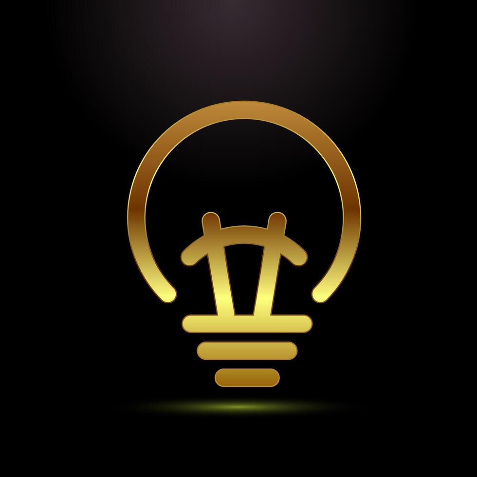 Electric light bulb icon design illustration, Creative idea icon symbol in gold color style vector