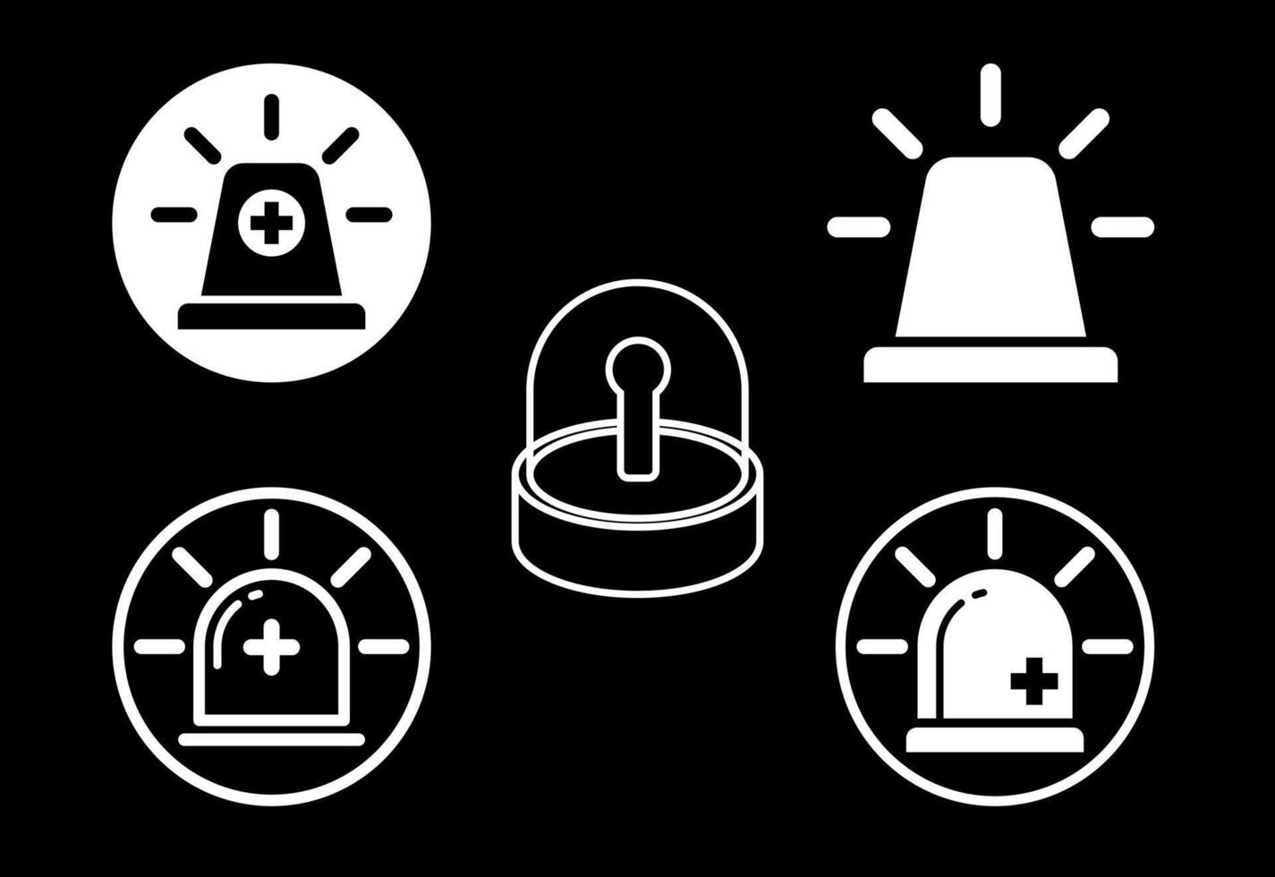 Emergency siren icon, Ambulance emergency siren sign white on black background vector