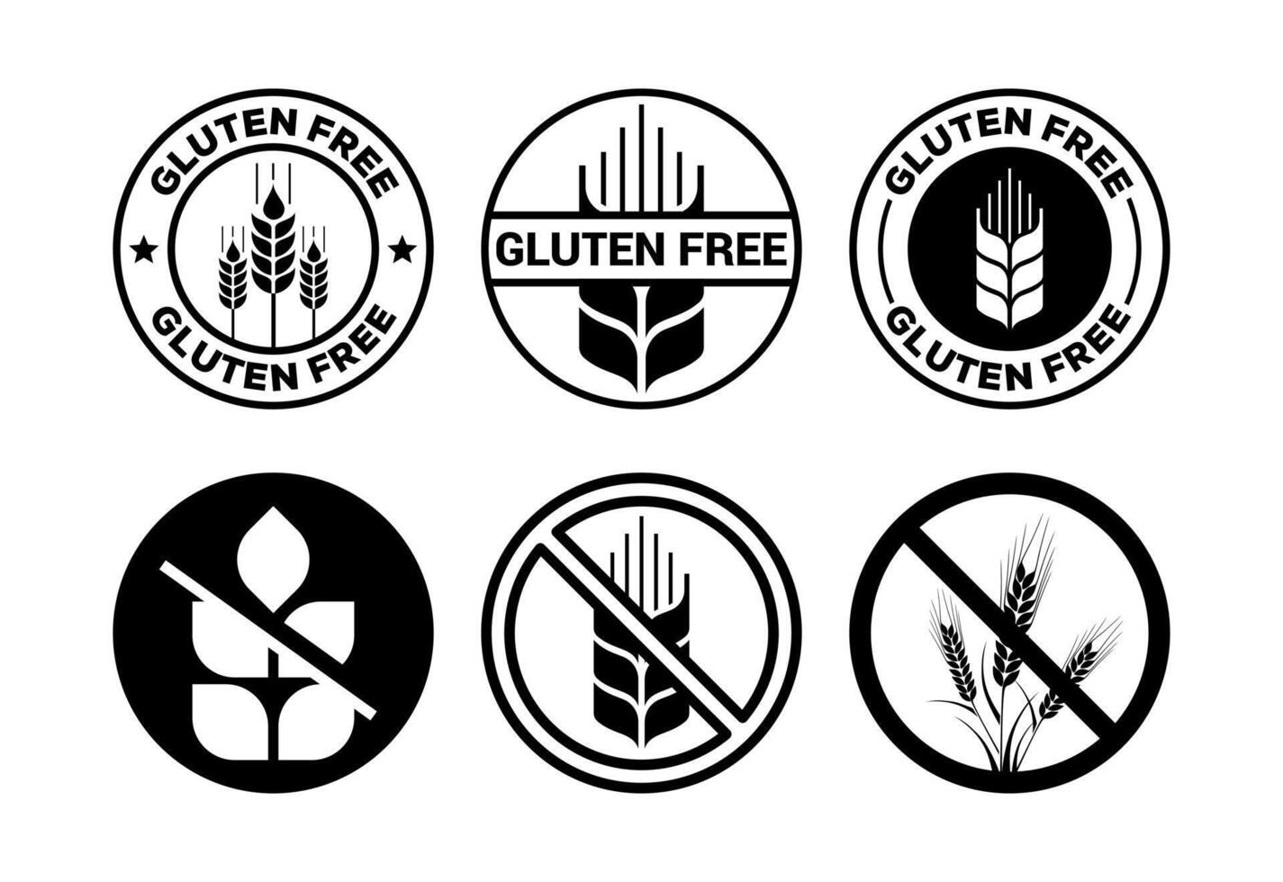 Gluten free icons set design, Non gluten food sign for apps and websites black on white background vector