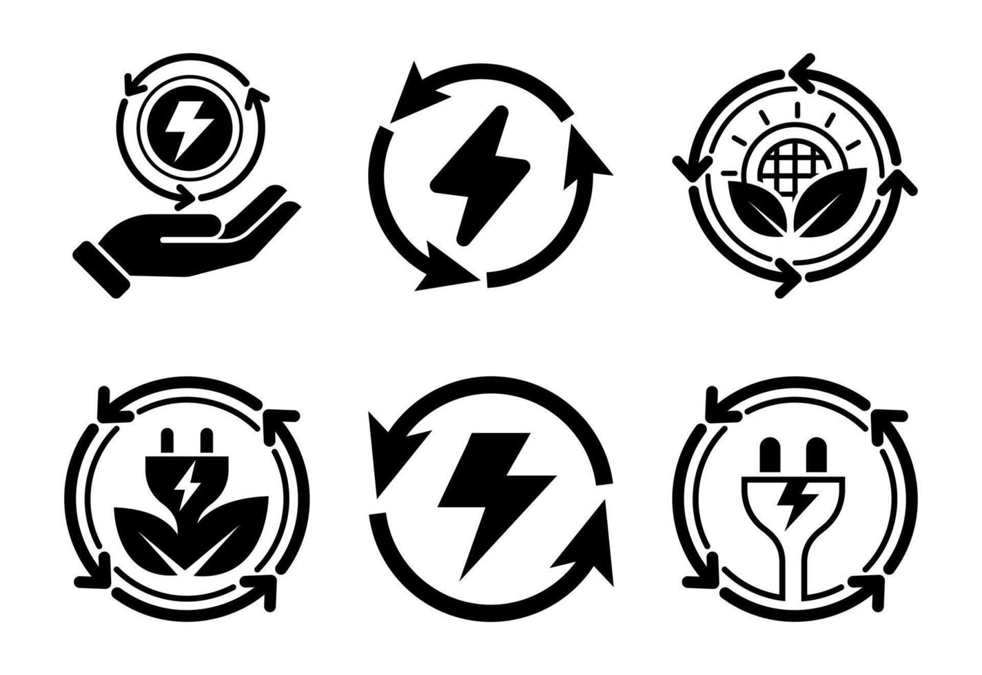 Renewable energy icons set design. Renewable power sign symbol black on white background vector