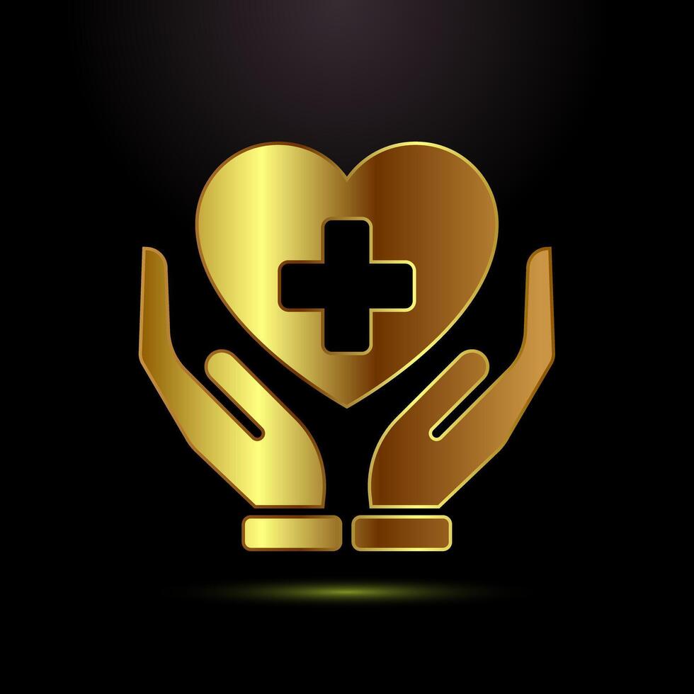 Healthcare icon design, Healthcare and medical sign symbol in gold color style vector