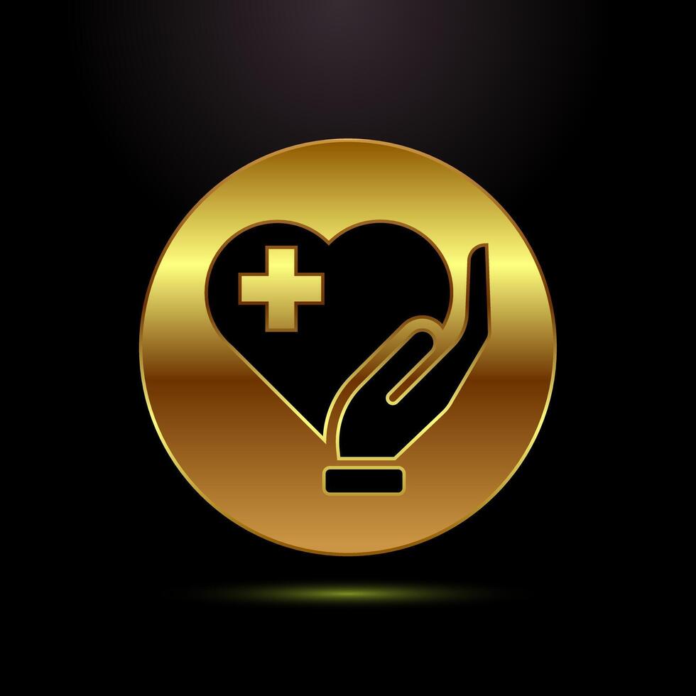 Healthcare icon design illustration, Healthcare and medical symbol in gold color style vector