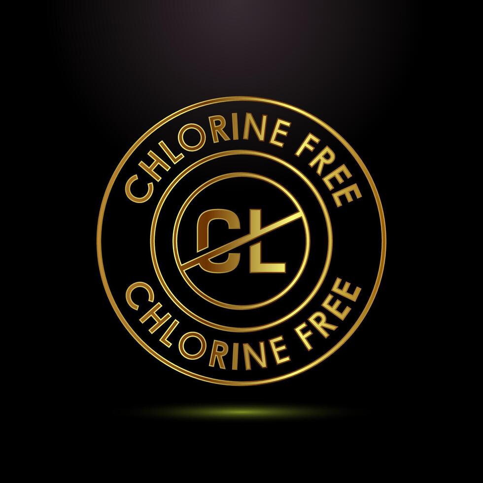Chlorine free icon design, Chlorine free label, badge, sign, symbol in gold color style vector