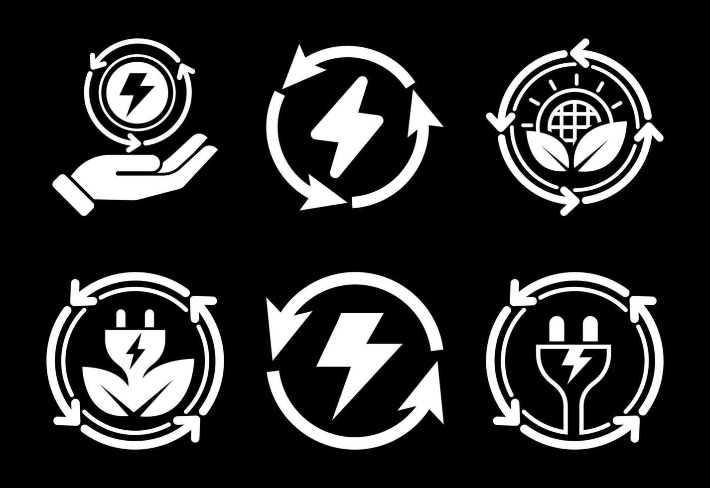 Renewable energy icons set design. Renewable power sign symbol white on black background vector