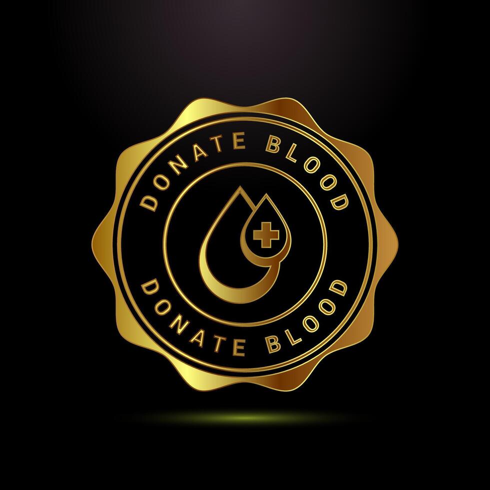 Blood donation icon design illustration, Donate blood label sign in gold color style vector