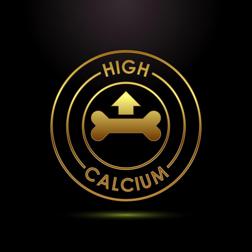 High calcium icon design illustration, High calcium label logo symbol in gold color style vector