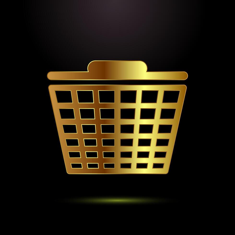 Basket icon design illustration, Shopping basket sign in gold color style vector
