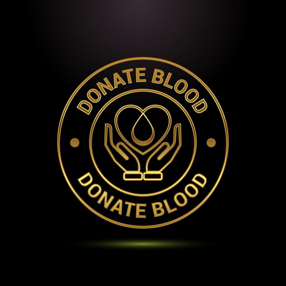 Blood donation icon, Donate blood badge label sign in gold color style vector