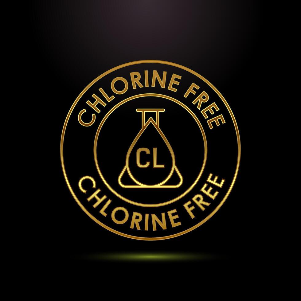 Chlorine free icon design illustration, Chlorine free label, badge symbol in gold color style vector