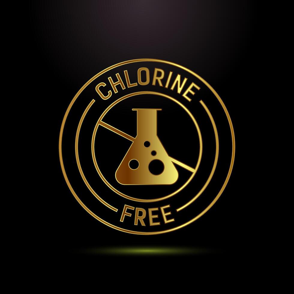 Chlorine free icon design illustration, Chlorine free badge, sign, symbol in gold color style vector