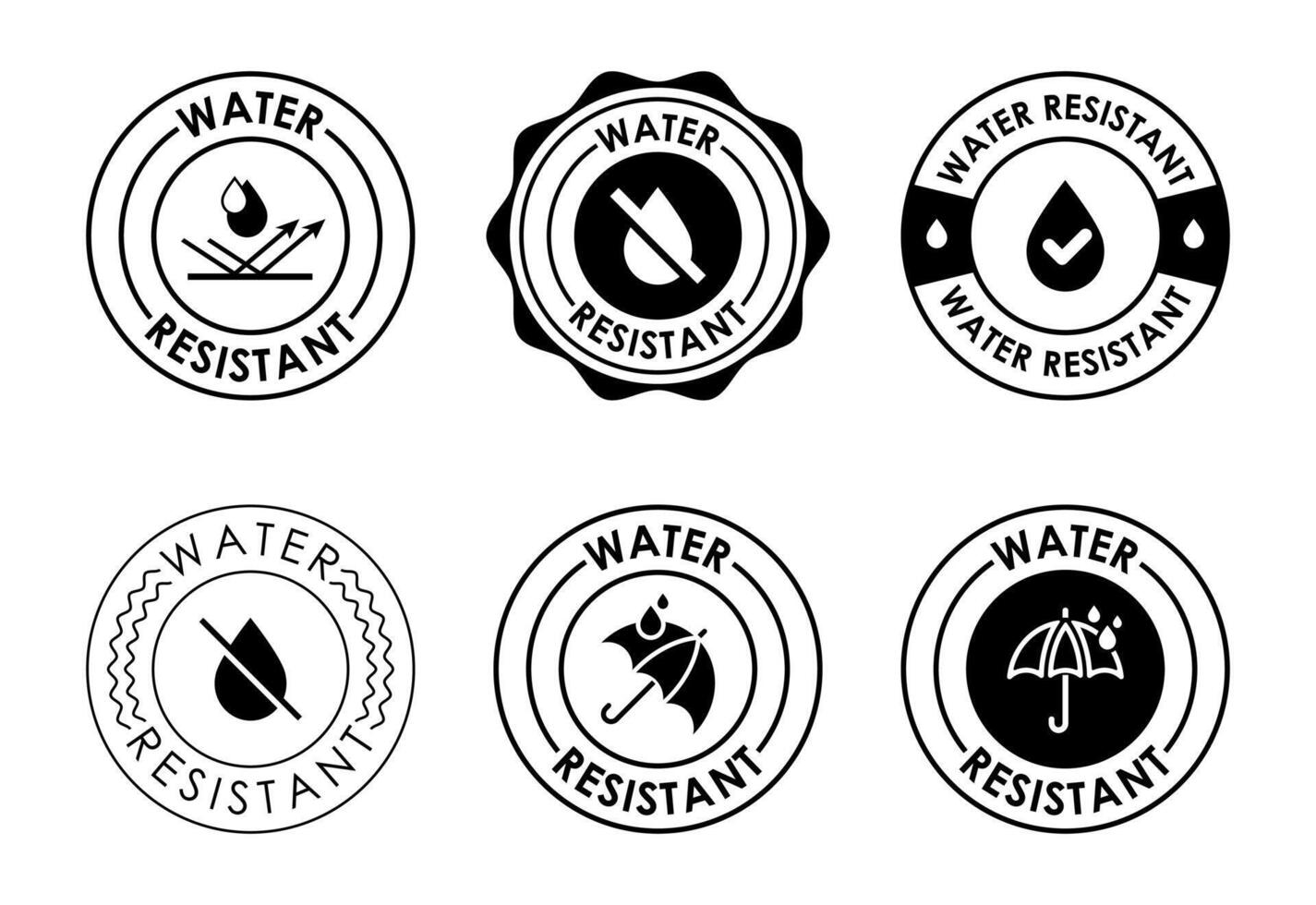 Water resistant icons set design, Waterproof sign, liquid proof protection black on white background vector