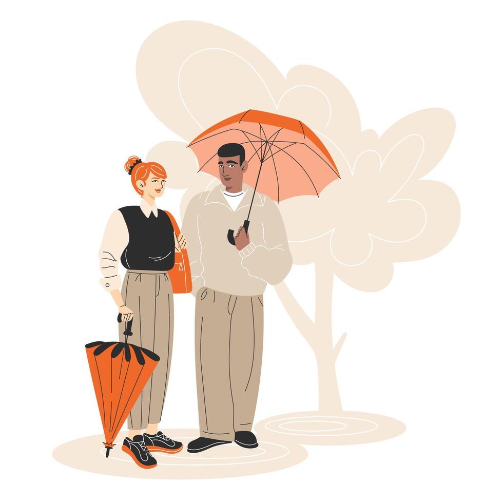 Couple with umbrella in park illustration vector