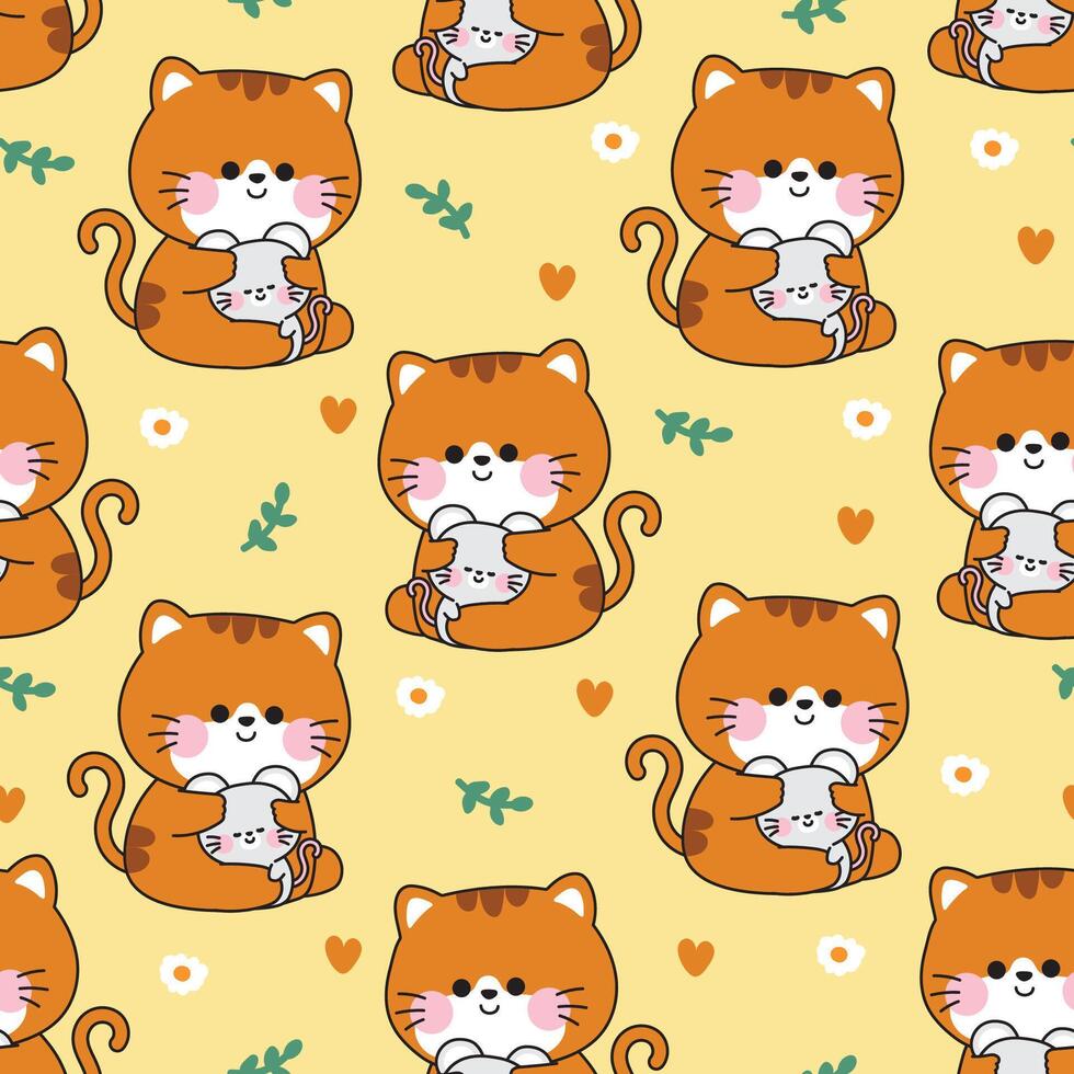 Pattern of cute cats and kittens vector