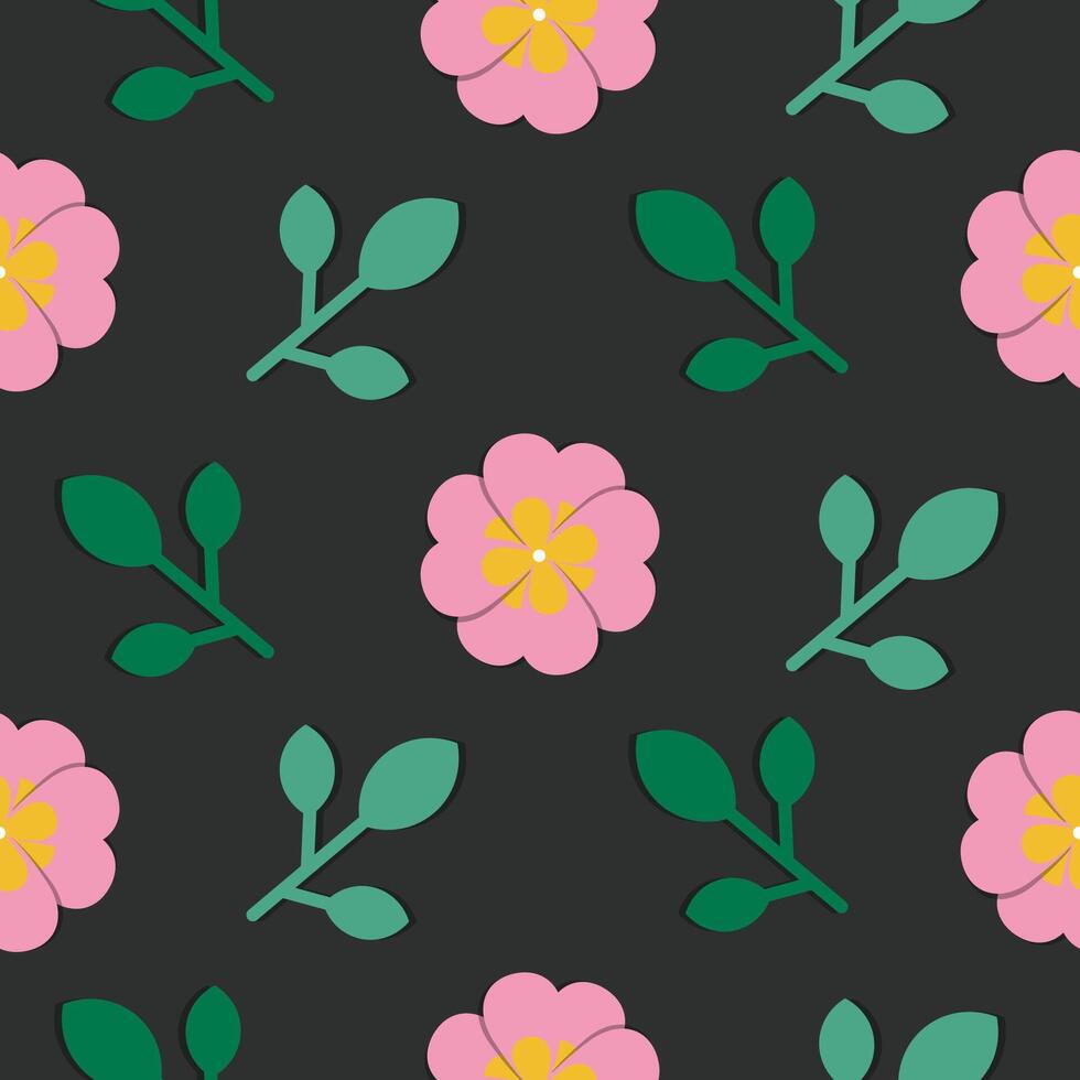 Floral seamless pattern. repeated design with pink flowers and leaves. vector