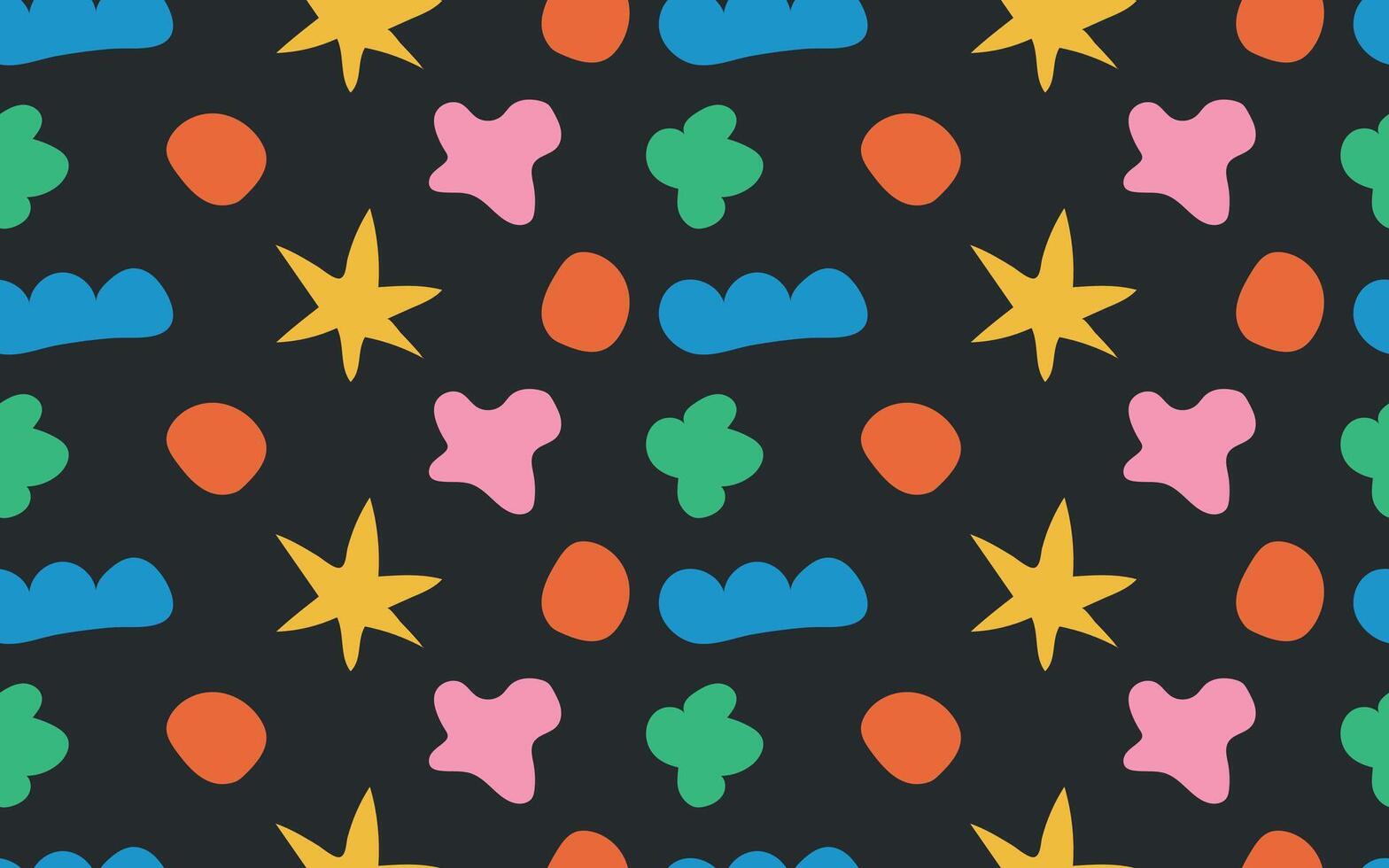 Abstract patterned background with hand-drawn colorful shapes. Trendy colored design template for greeting card, web banner, packaging, cover, textile, wrapping paper. vector