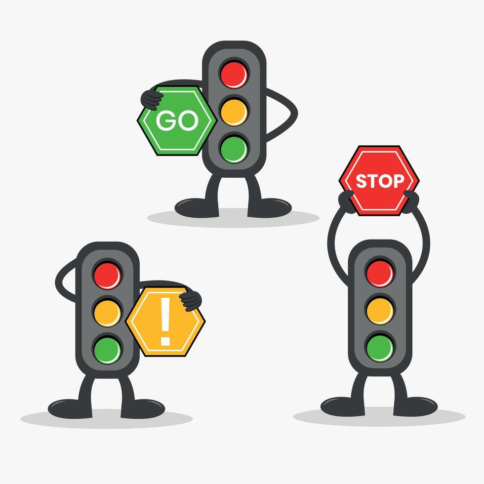 Traffic light Cartoon with Traffic Sign Illustration vector