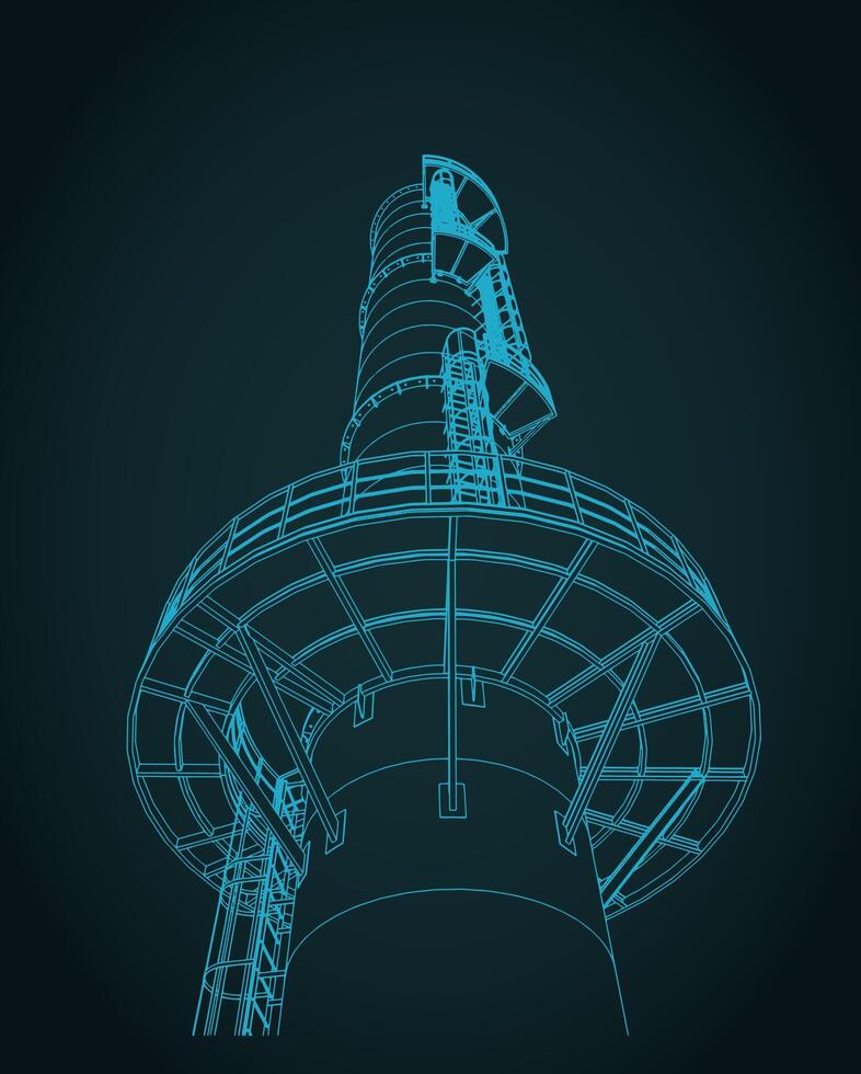 Industrial chimney metal structure, platform and service ladder close up sketch vector