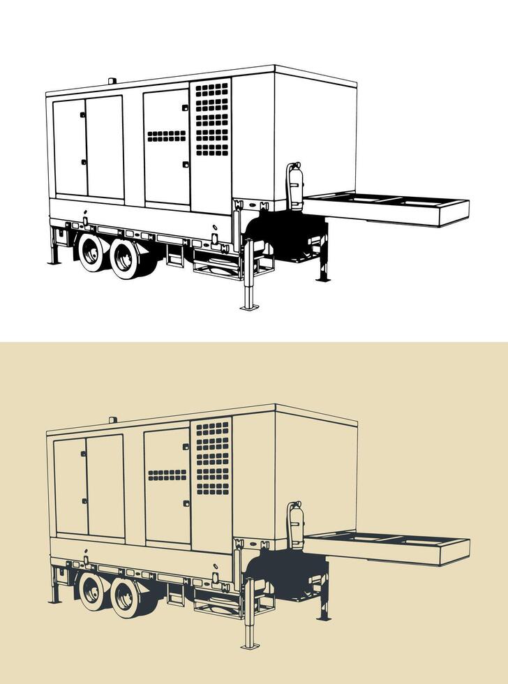 Diesel generator trailer illustrations vector