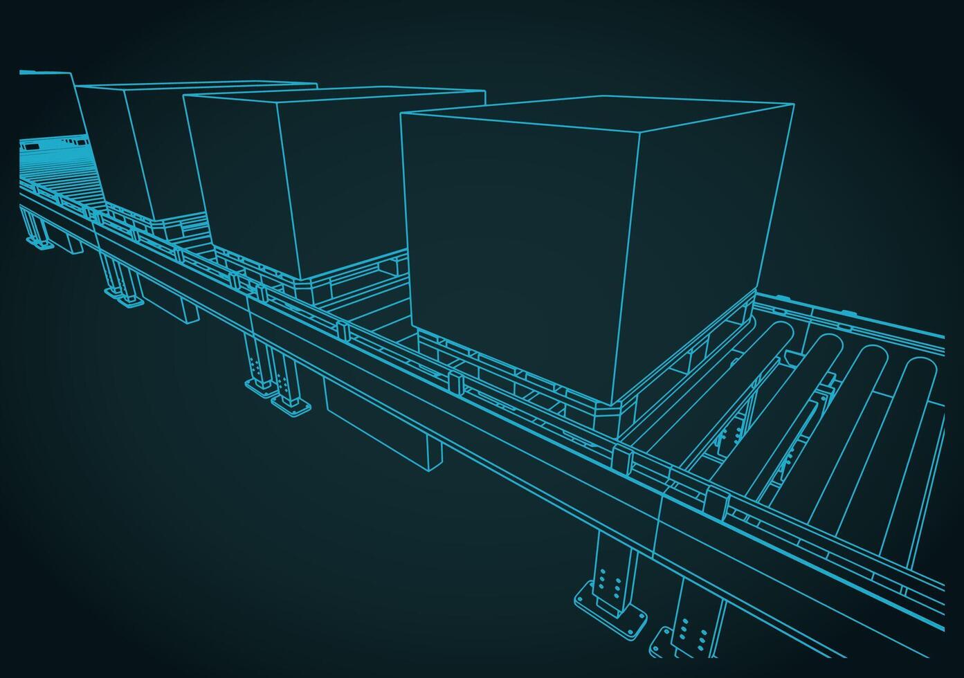 Conveyor line with boxes on pallets close up sketch vector