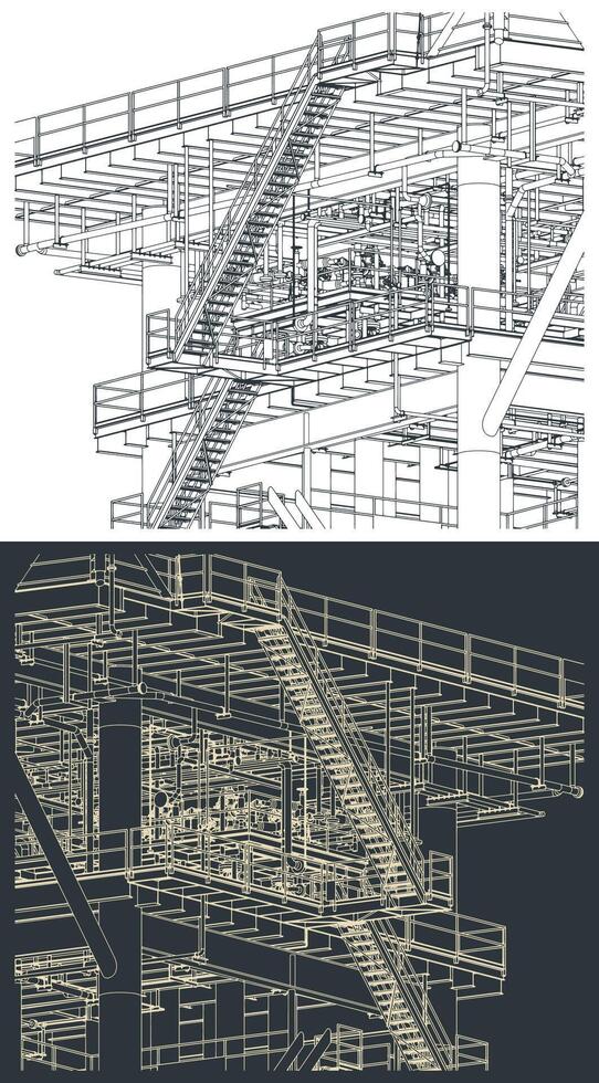 Metal structures offshore platform sketches vector