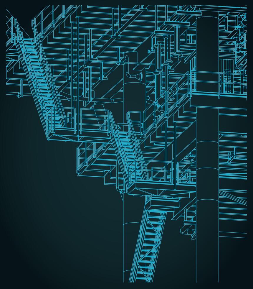 Metal structures offshore platform isometric blueprint close-up vector