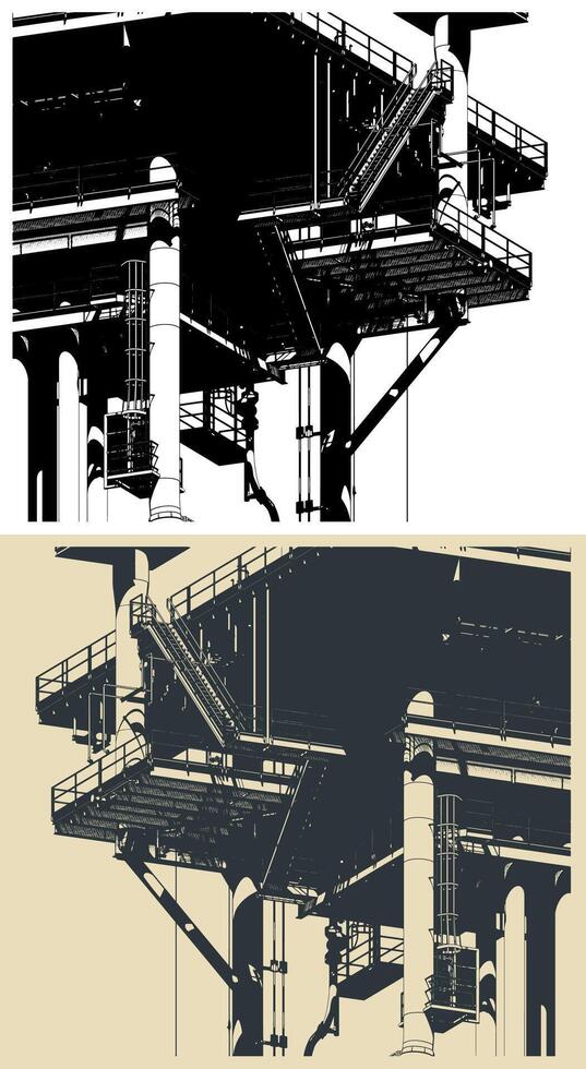 Metal structures of the offshore oil platform close up vector