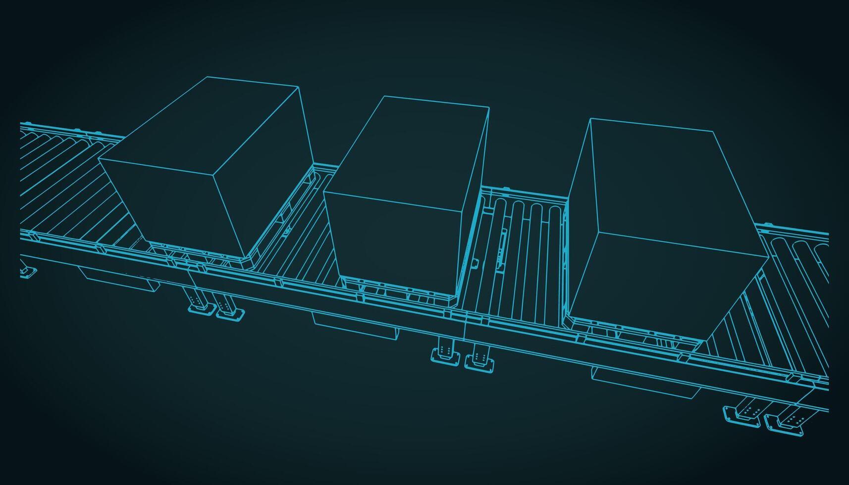 Conveyor line with boxes on pallets close-up sketch vector
