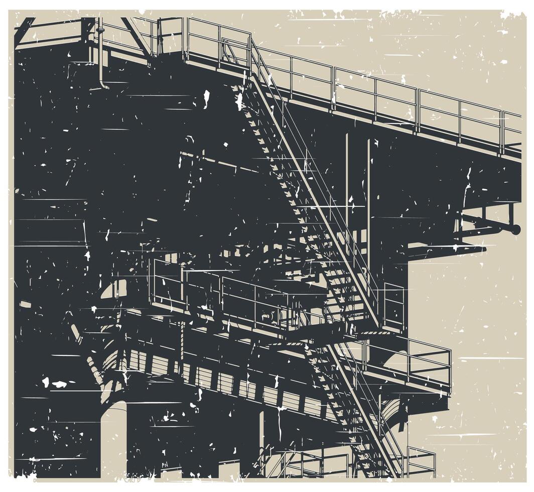 Offshore platform close-up retro poster vector