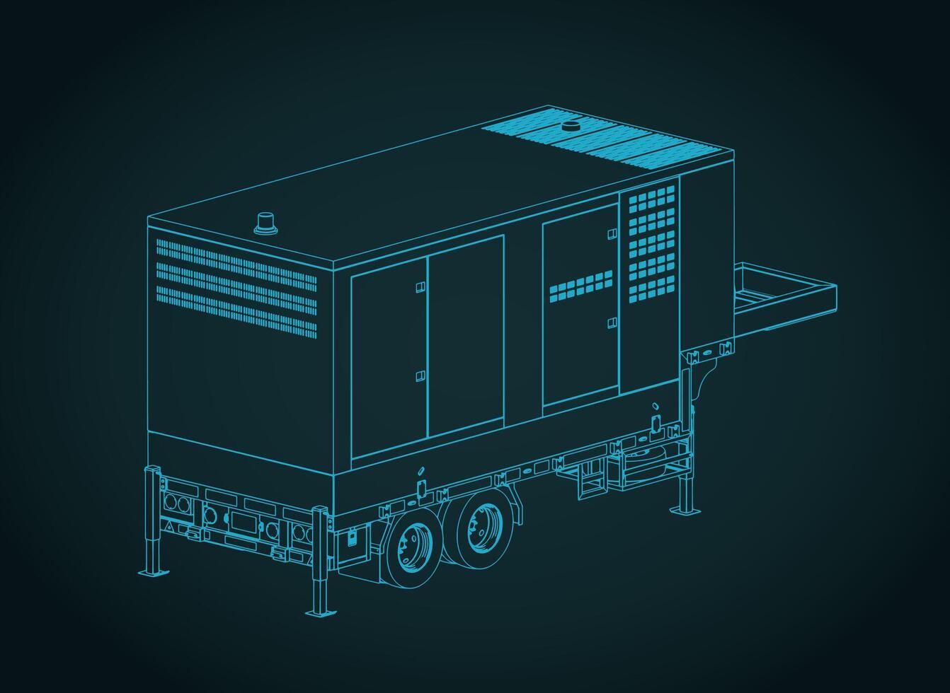 Diesel generator trailer isometric blueprint vector