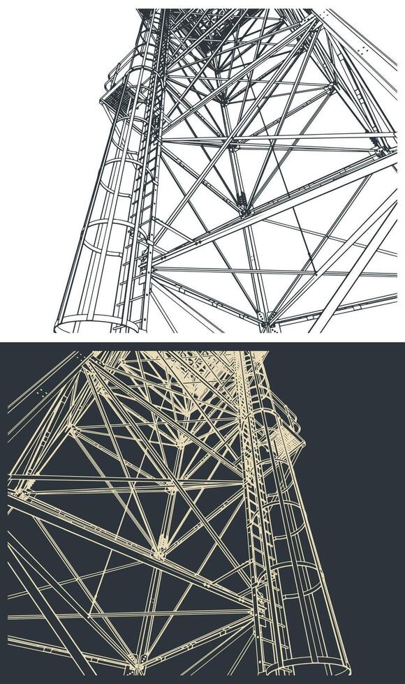 Self-supporting tower close-up illustrations vector