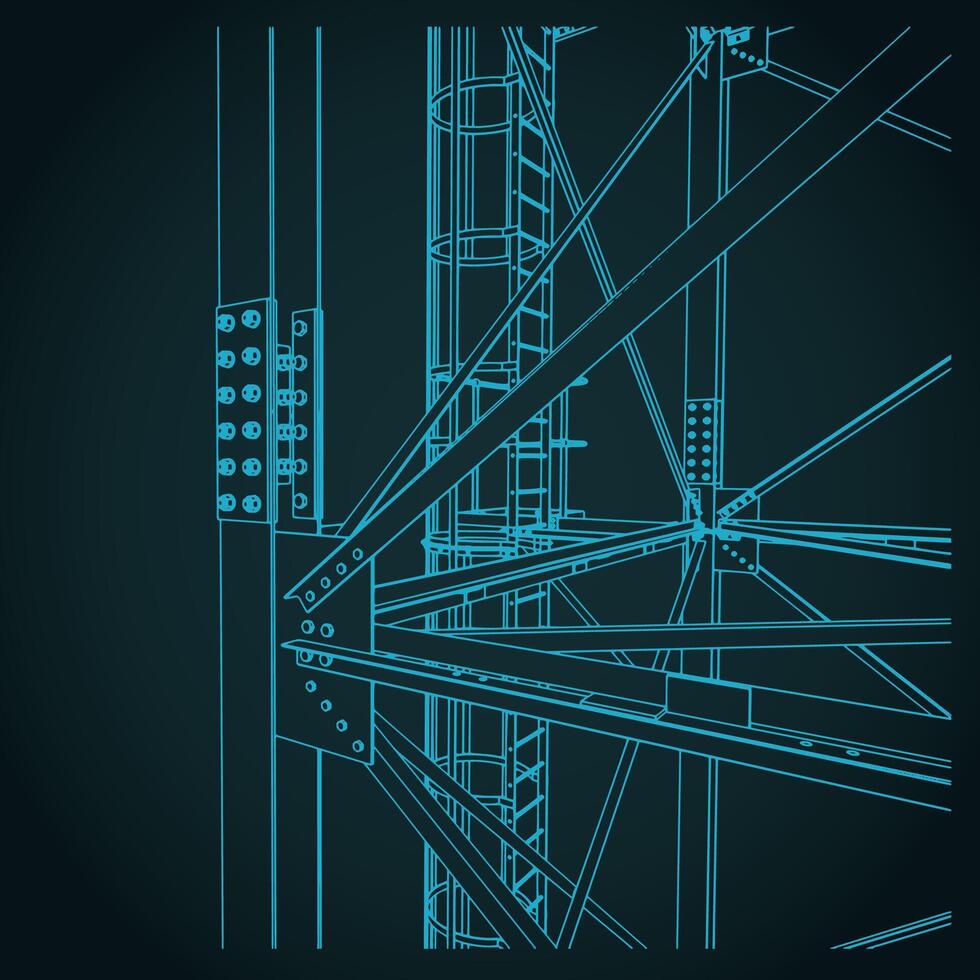 Self-supporting tower support close-up isometric blueprint vector