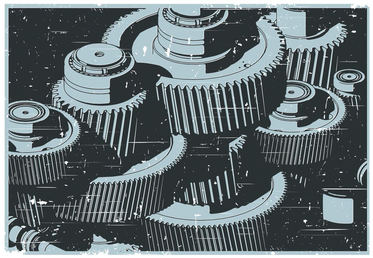 Gear mechanism close up retro poster style vector