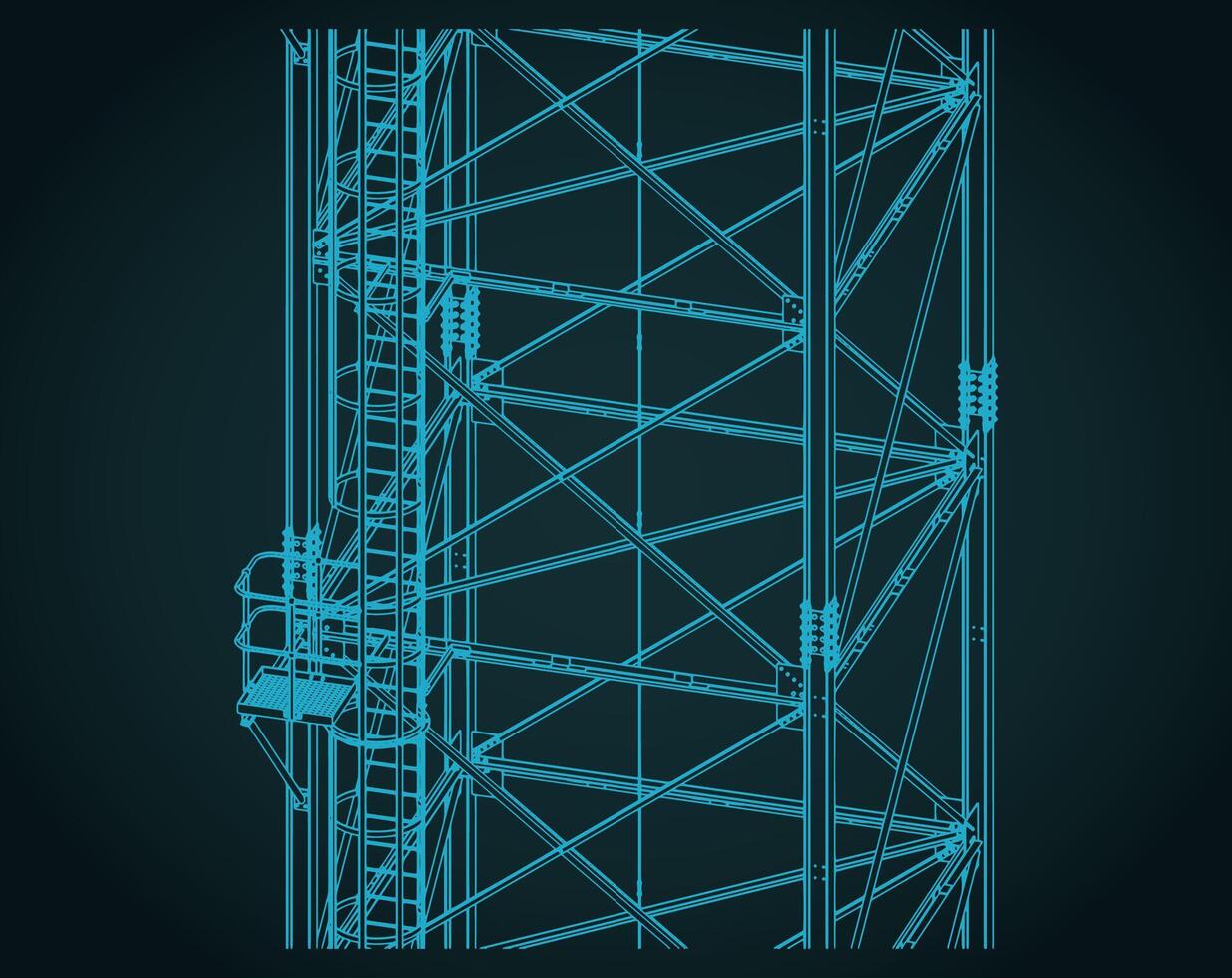 Self-supporting tower close-up isometric drawings vector