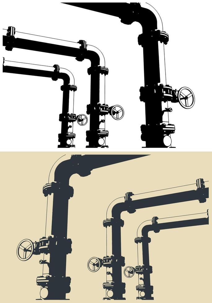 Valves and pipes close up illustrations vector