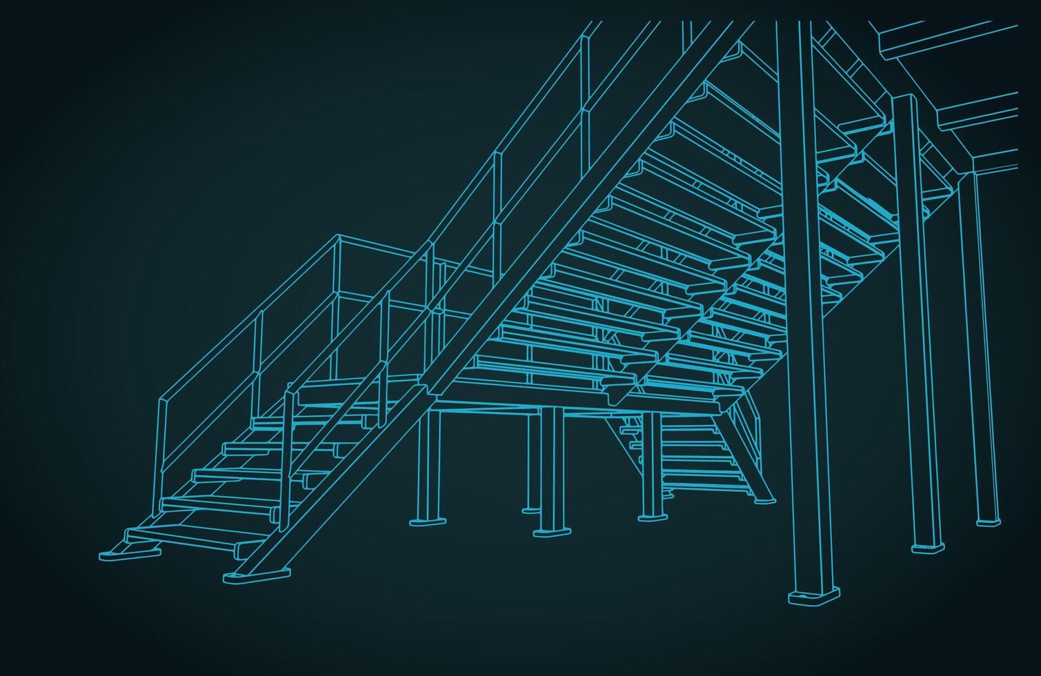 Industrial access stairs blueprint vector