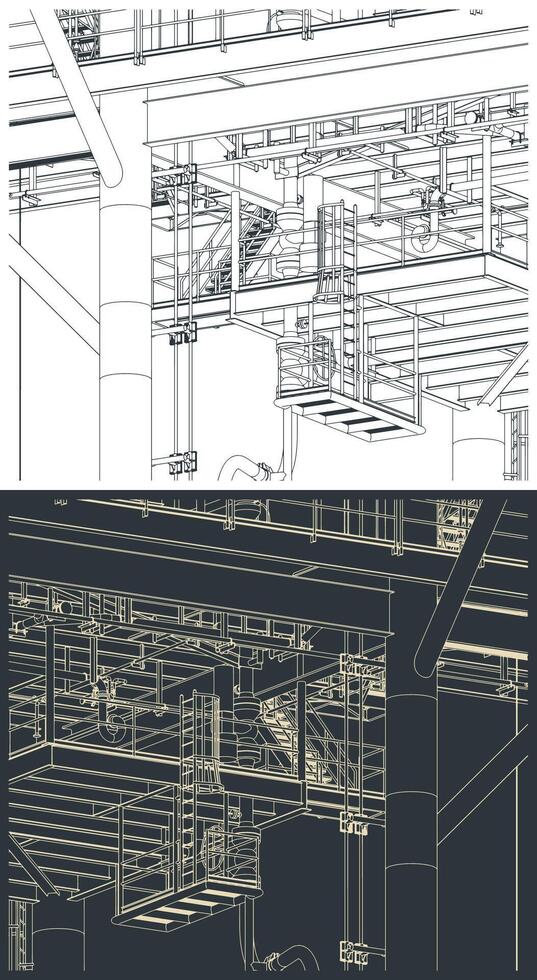 Metal structures offshore oil platform close up illustrations vector